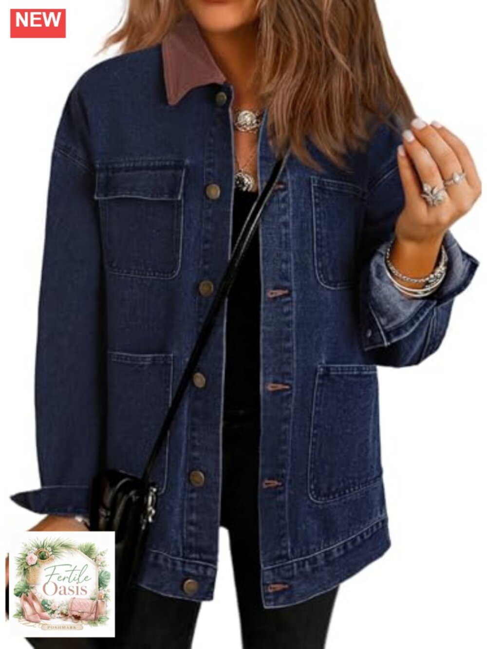 Oversized Denim Jacket Women Vintage Corduroy Collar Barn Jacket Long Sleeve